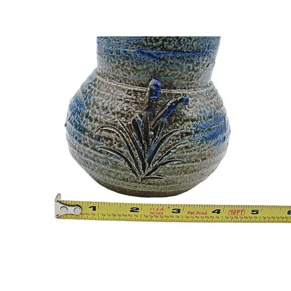 Vintage Handcrafted Pottery Vase Jar Floral Blue Gray Brown 8" Signed DW '87 - Picture 11 of 12